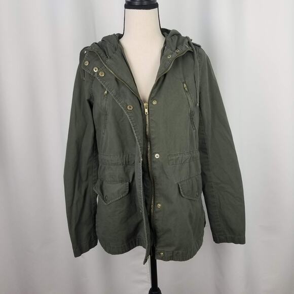 Love Tree Women's Cotton Long Sleeve Buttons Tan Hooded Jacket Size Small - Picture 4 of 7